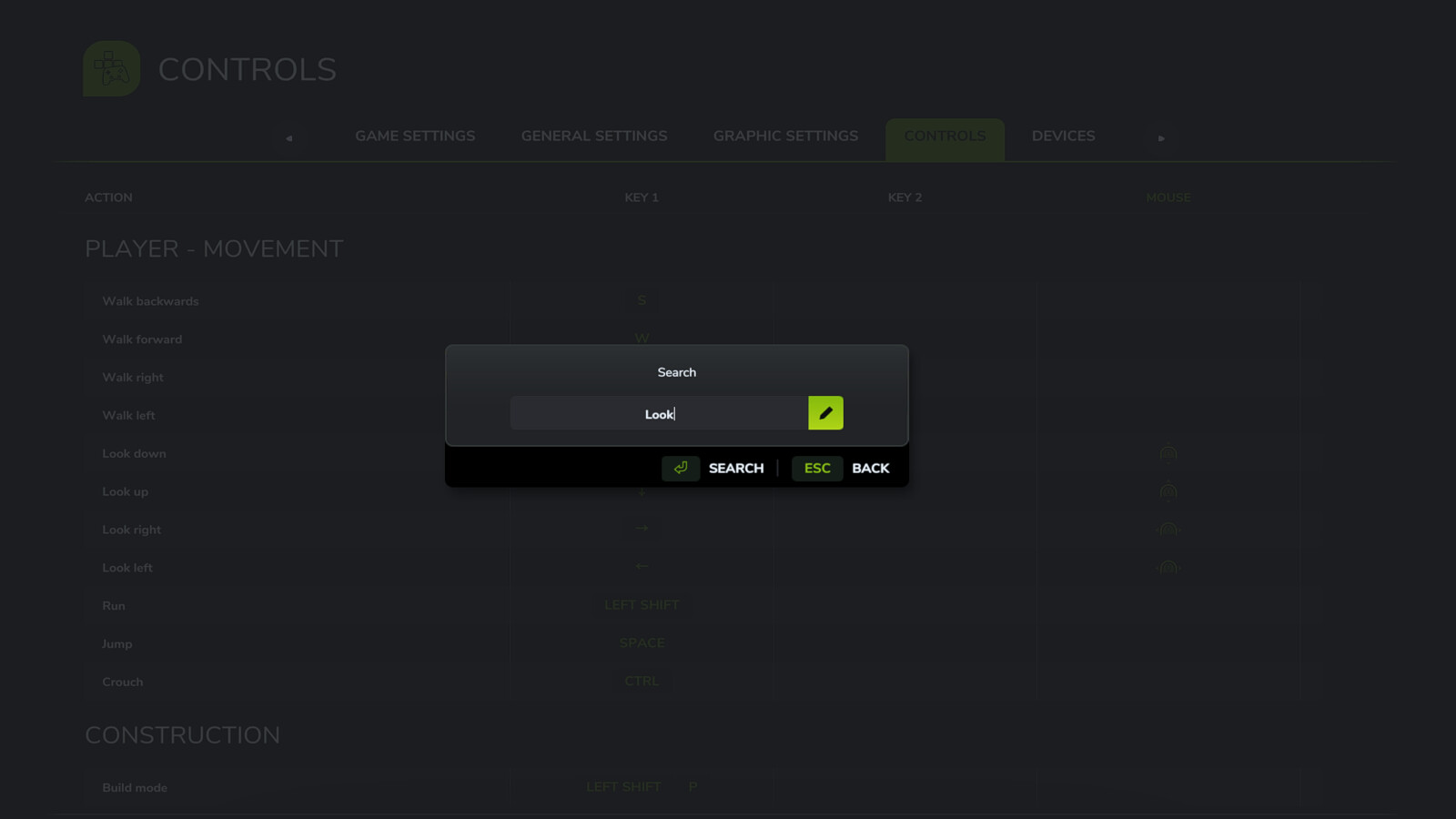 Game Controls Search