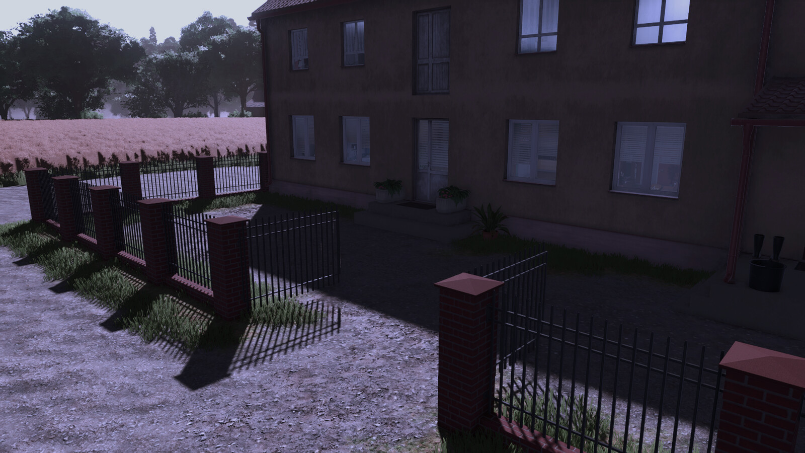 Red Brick And Metal Fence