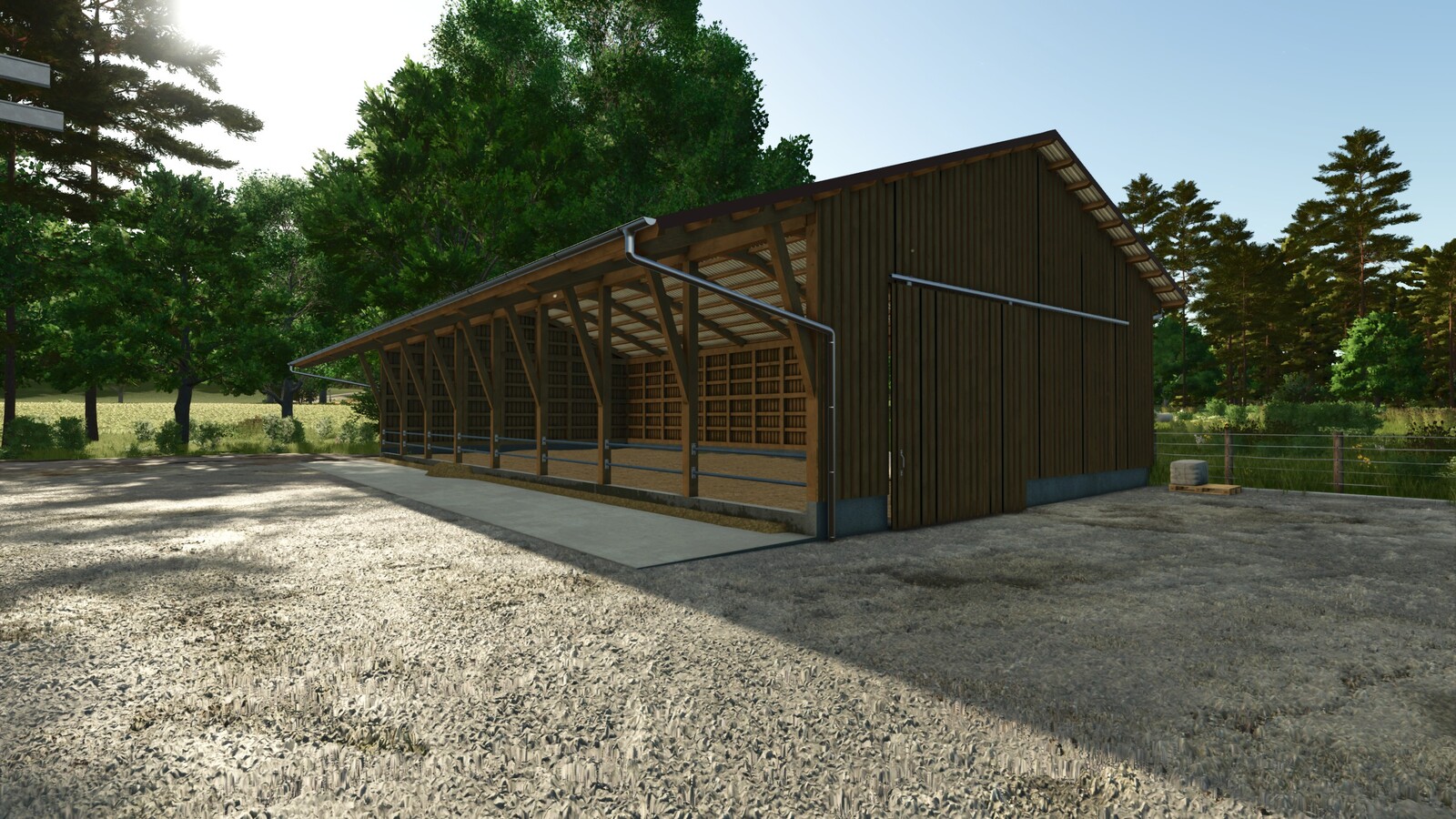 Wooden Sheepbarn With Pasture